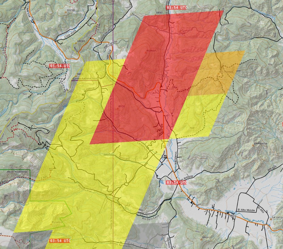 Very strong satellite heat signature expansion north of Mora, NM CalfCanyonFire HermitsPeakFire - hoping all are evacuated, particularly along NM434 (looks like moving towards Canada De Carro)