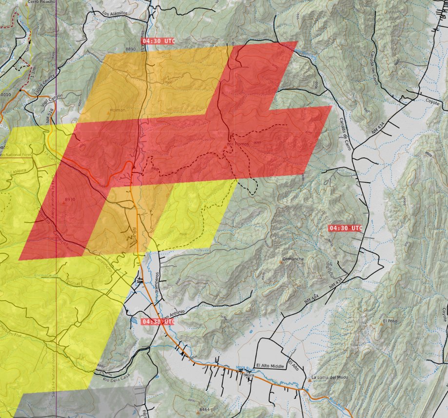 Very strong satellite heat signature expansion north of Mora, NM CalfCanyonFire HermitsPeakFire - hoping all are evacuated, particularly along NM434 (looks like moving towards Canada De Carro) 